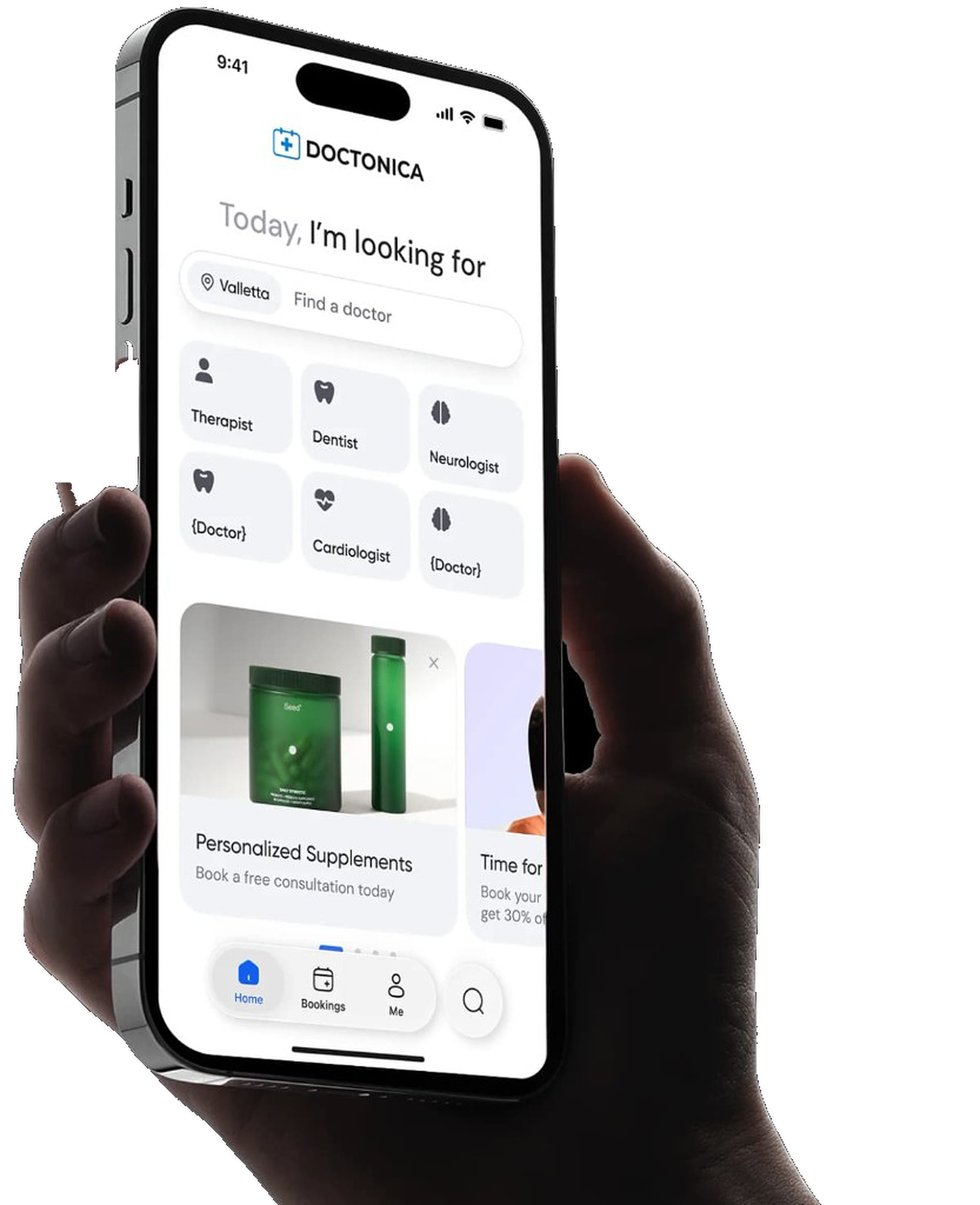 Doctonica mobile app patient home screen